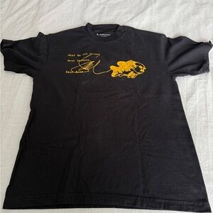 Black Short Sleeve Graphic Tee with Yellow Print